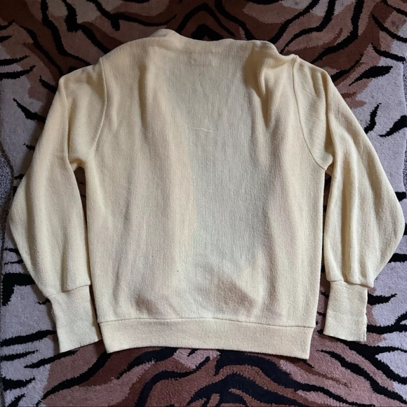 Vintage L Izod Lacoste Cardigan Sweater  Yellow Acrylic Alligator Grandpa 1980s - Picture 2 of 5